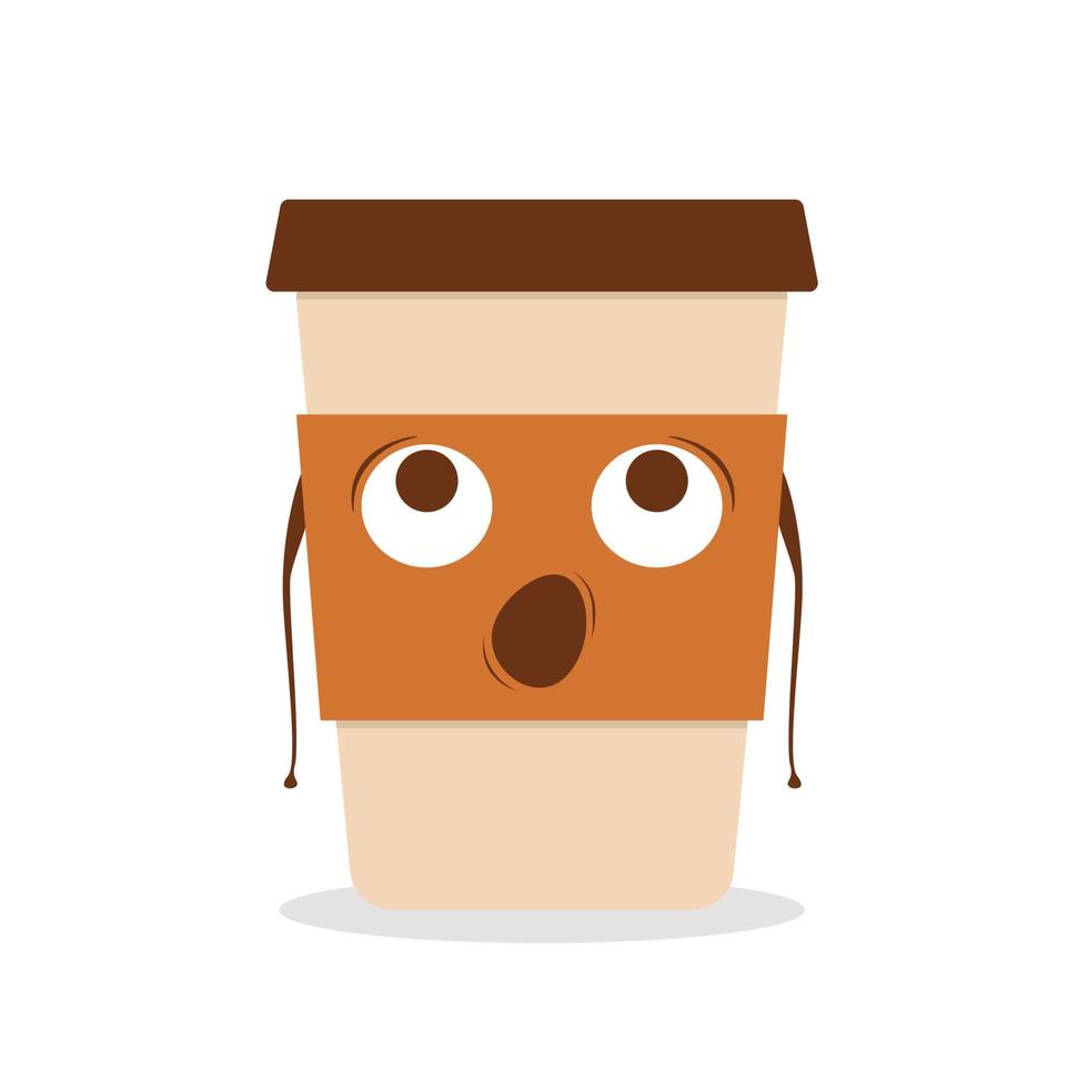 Cute surprised coffee paper cup. Vector flat cartoon character illustration icon design.Isolated on white background. Coffee to go, take away