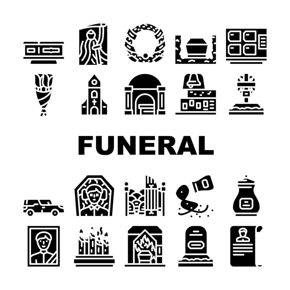 Funeral Dead Ceremony Collection Icons Set Vector