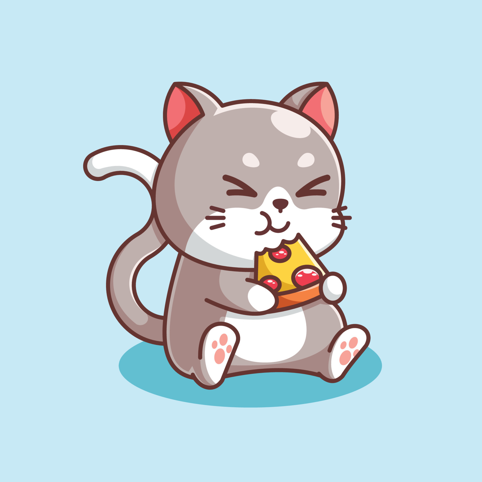Cute cat eating pizza cartoon 8243747 Vector Art at Vecteezy
