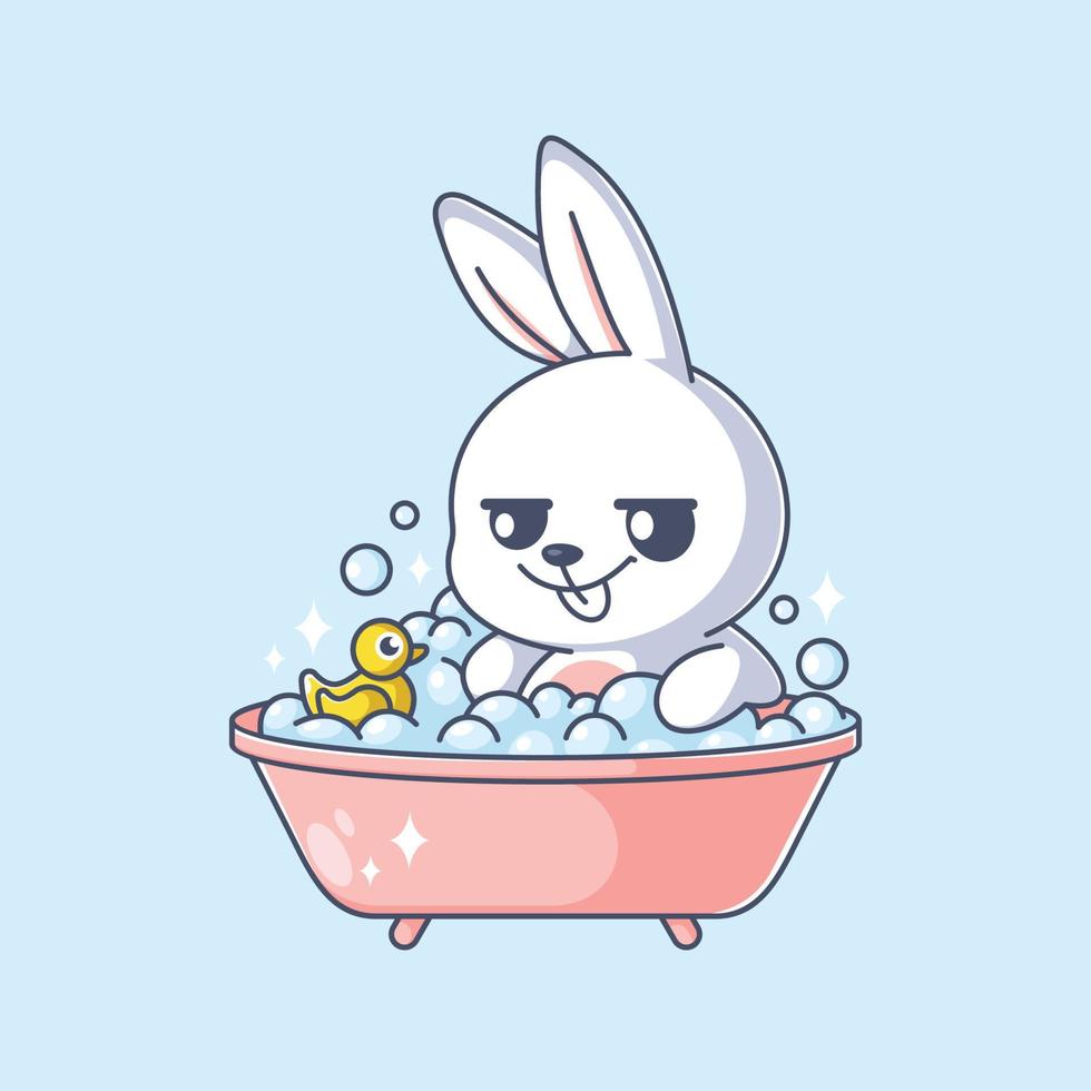 Cute bunny in a bathtub with rubber duck vector