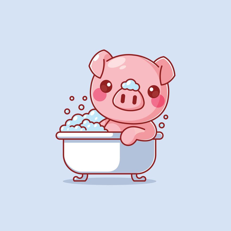 lindo cerdo en una caricatura de bañera vector