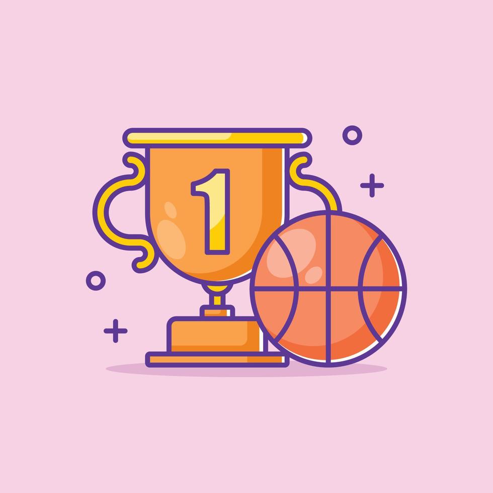 lindo trofeo con dibujos animados de baloncesto vector