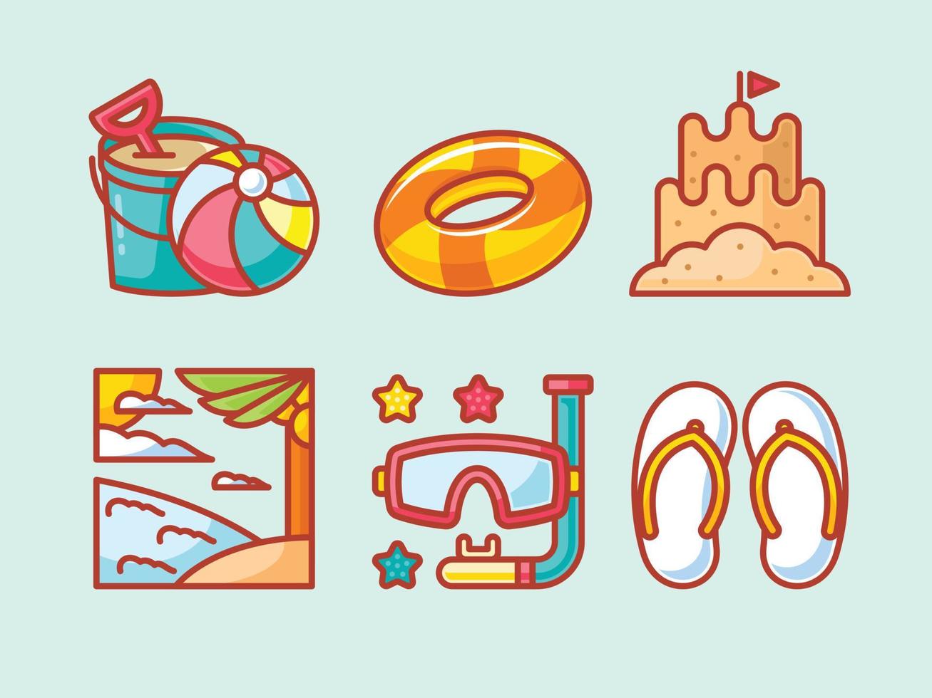 Cute summer beach sticker collection vector