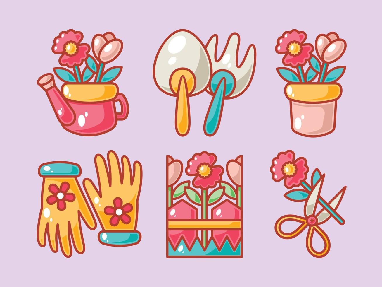 Cute gardening element sticker collection vector