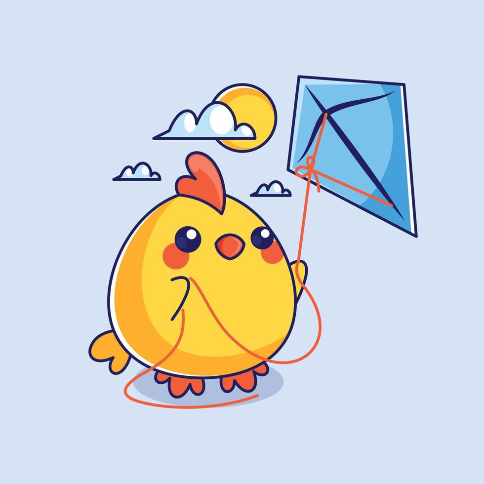 Cute chicks are playing kites vector