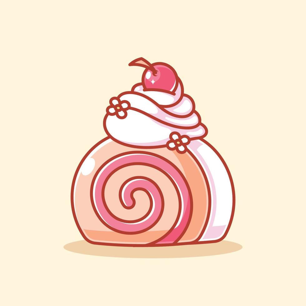 Cute sponge cake roll with a cherry on the top vector