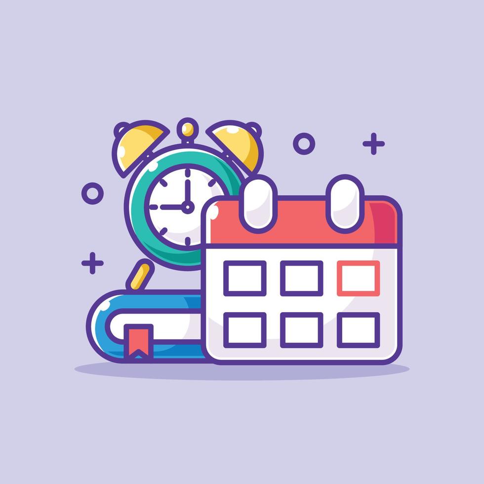 Cute time to study with clock and calendar vector