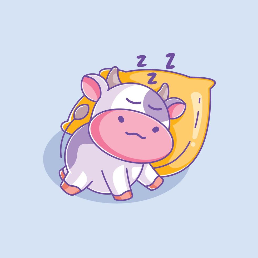 Cute cow sleeping on a pillow vector