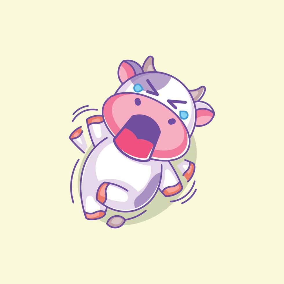 Cute cow feeling irritated and angry on the floor vector