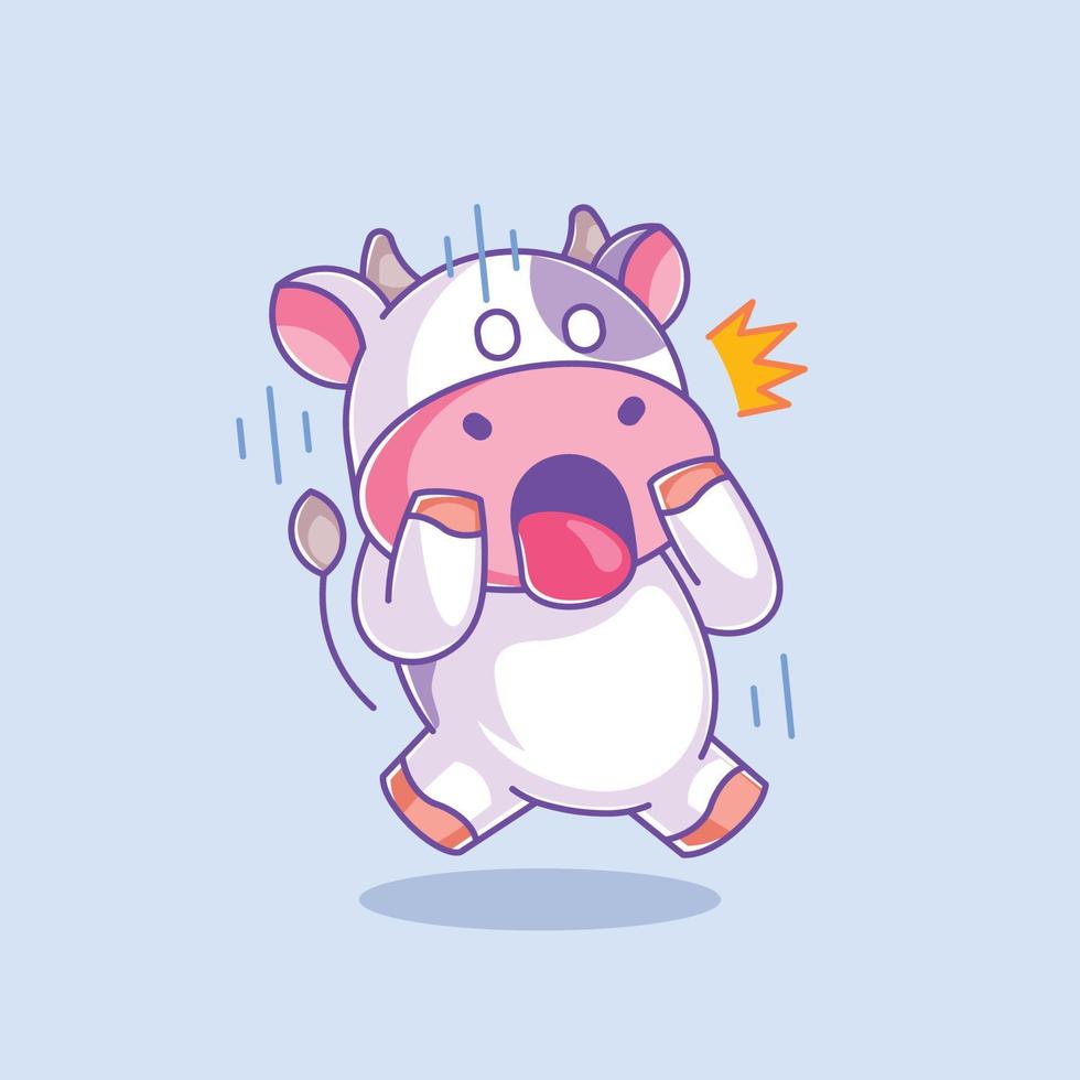 A cute cow jumps in surprise vector