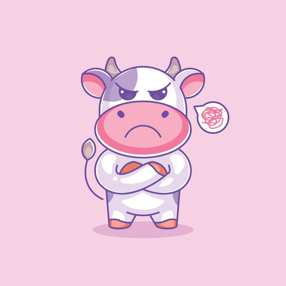 Cute cow worried and thinking have question choice vector