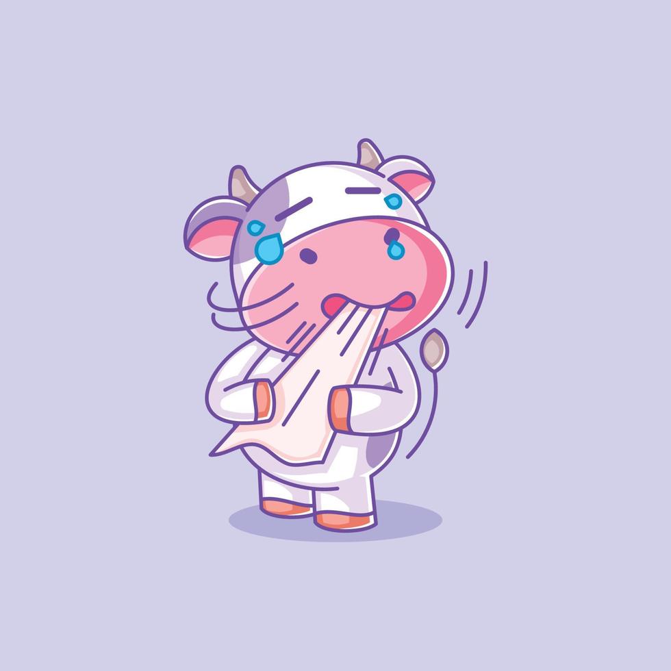 Cute cow is feeling so sad cartoon vector