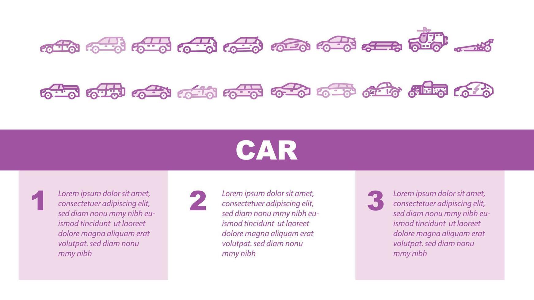 vector de encabezado de aterrizaje de tipo de cuerpo diferente de transporte de coche