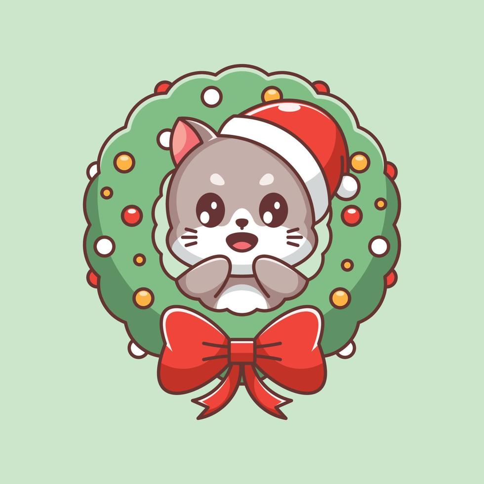 Cute cats with a christmas wreath for winter vector