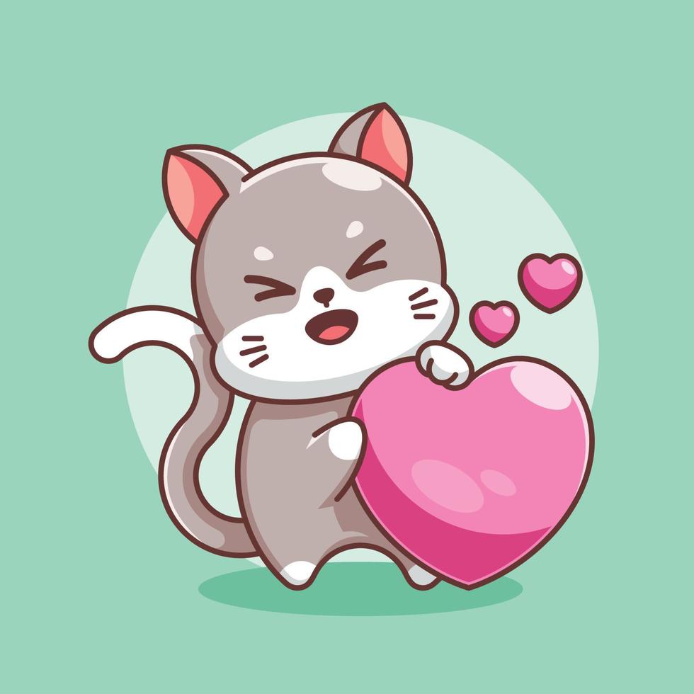 lindo gato con dibujos animados de corazón de amor vector