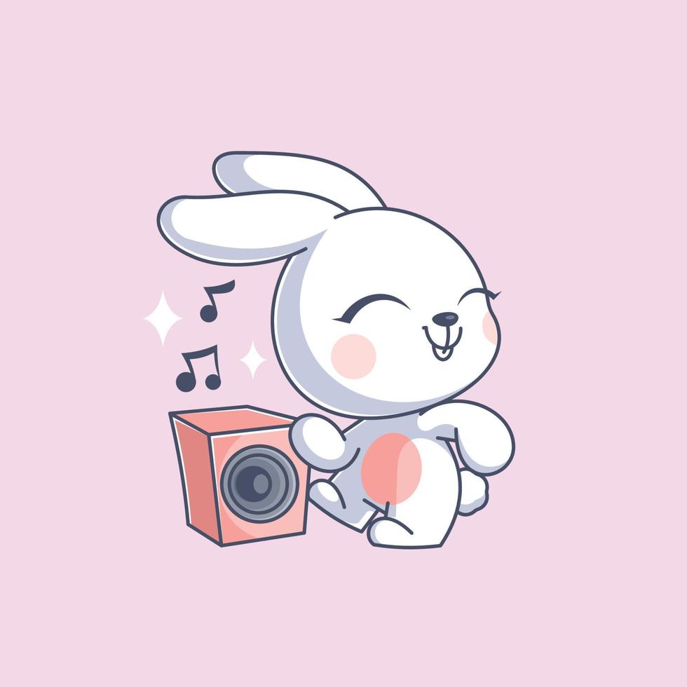 Cute bunny dancing and listening to music vector