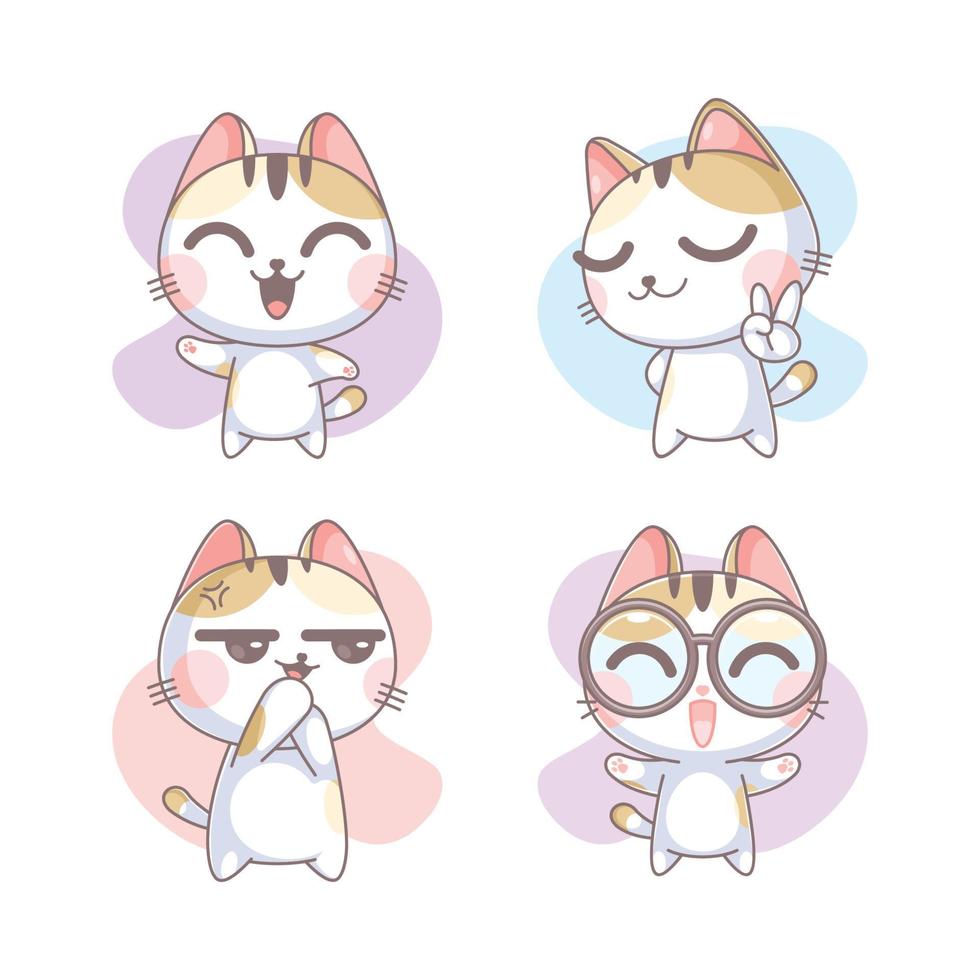 Cat characters with various emotions cartoon vector