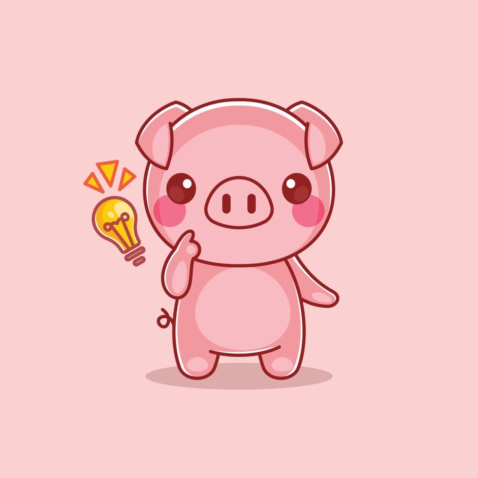 Cute pig get an idea cartoon vector