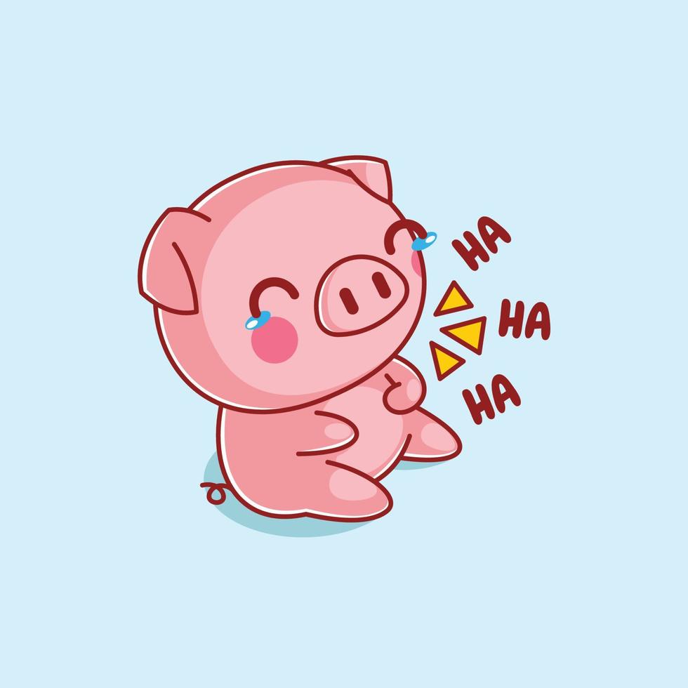 Cute pig laughing happily vector