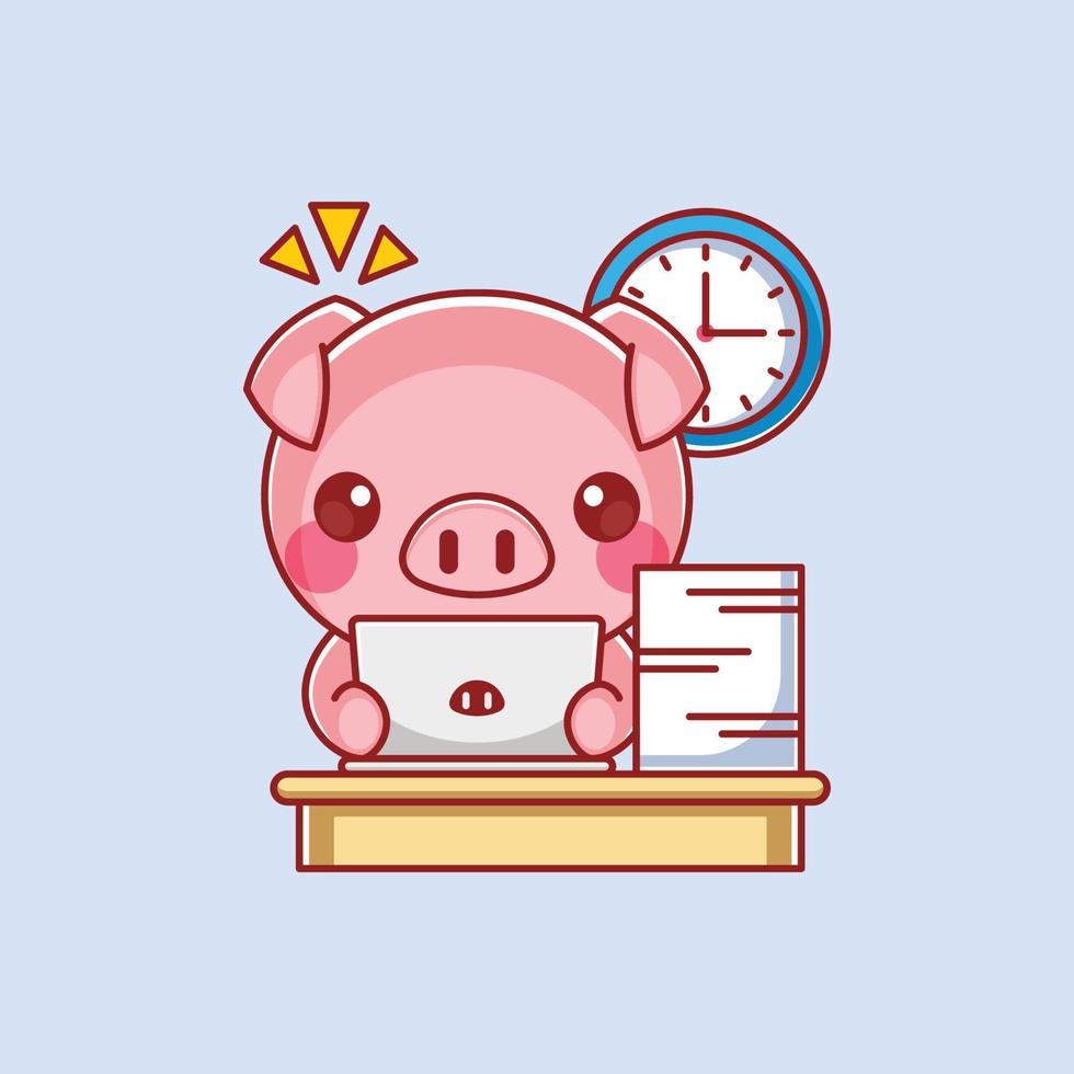 Cute pig working on laptop vector