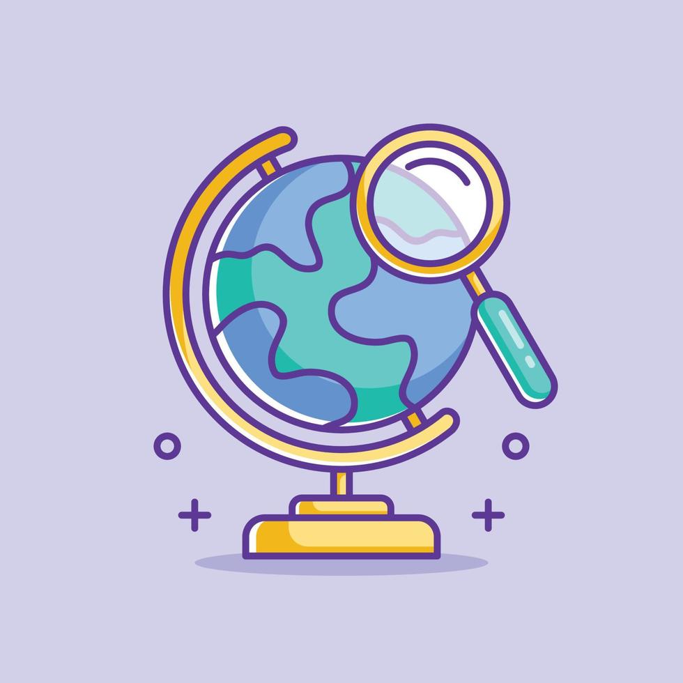 Cute globe with magnifying glass cartoon vector