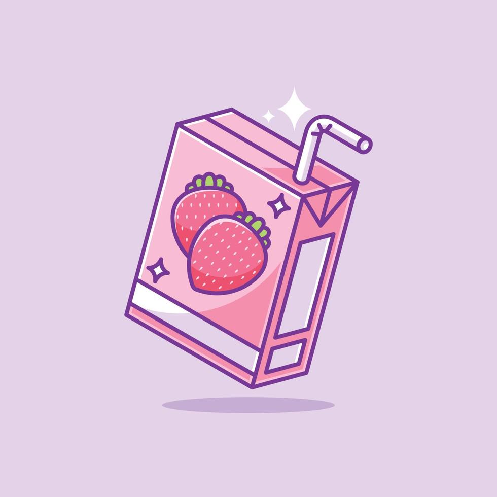 paquete de fresa de jugo de dibujos animados de caja linda vector