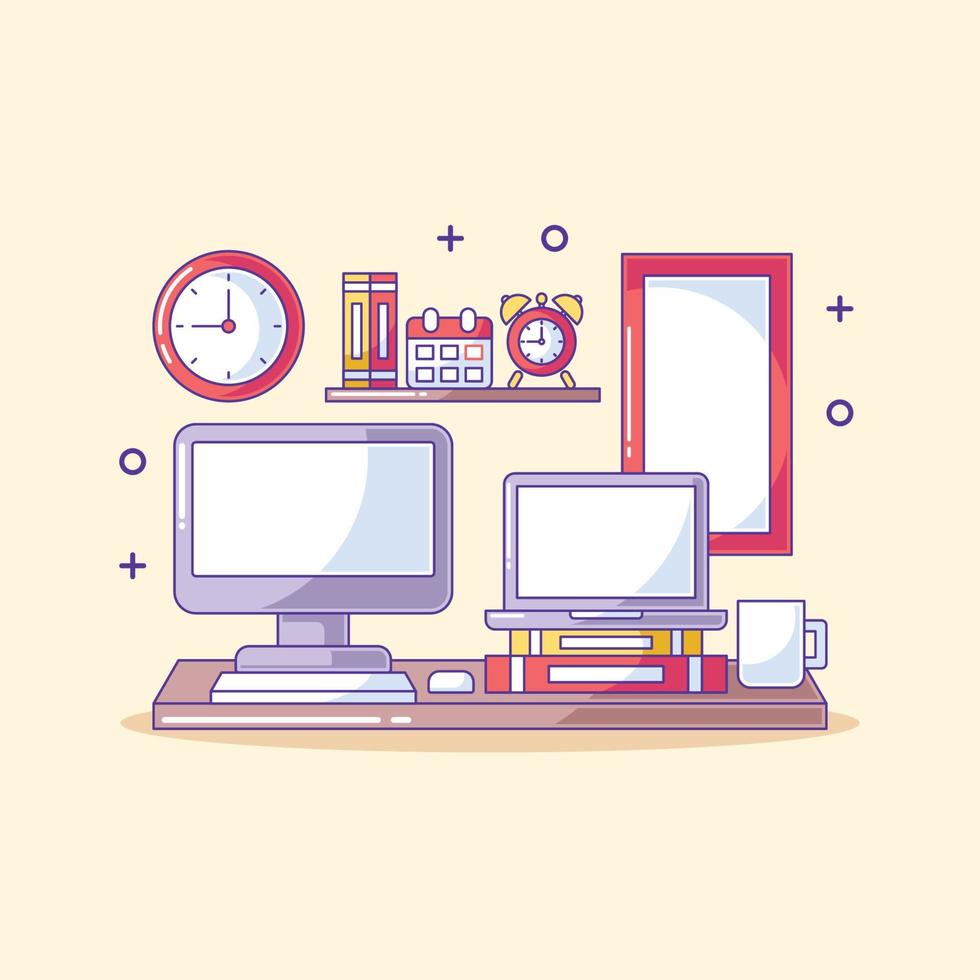 Workspace in a room with computer on desk cartoon vector