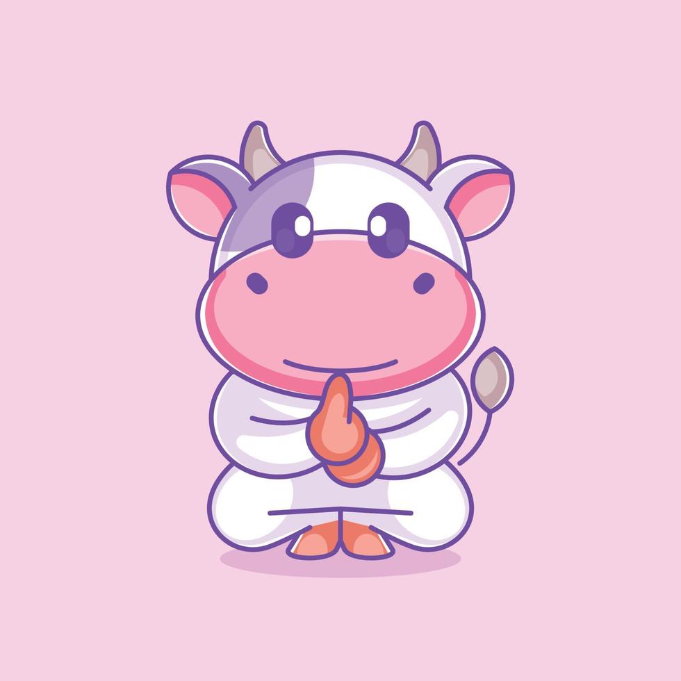 diseño lindo de la historieta del ninja de la vaca vector