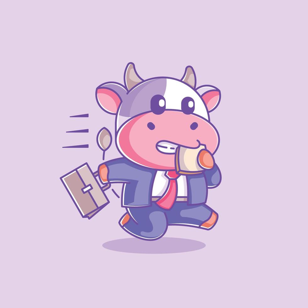 A cute cow is in a hurry to go to work vector