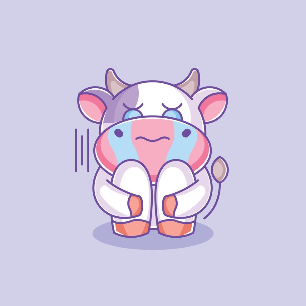 Cute cow sad and crying vector