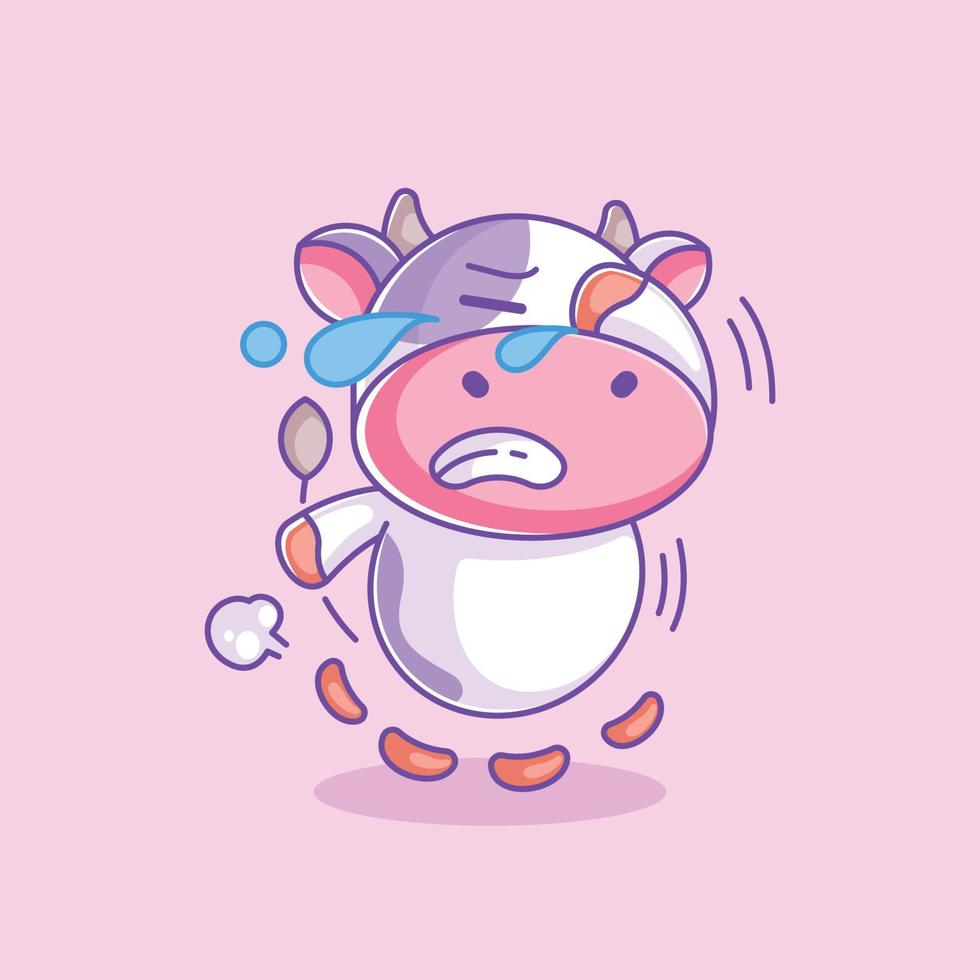 Cute cow running and crying vector