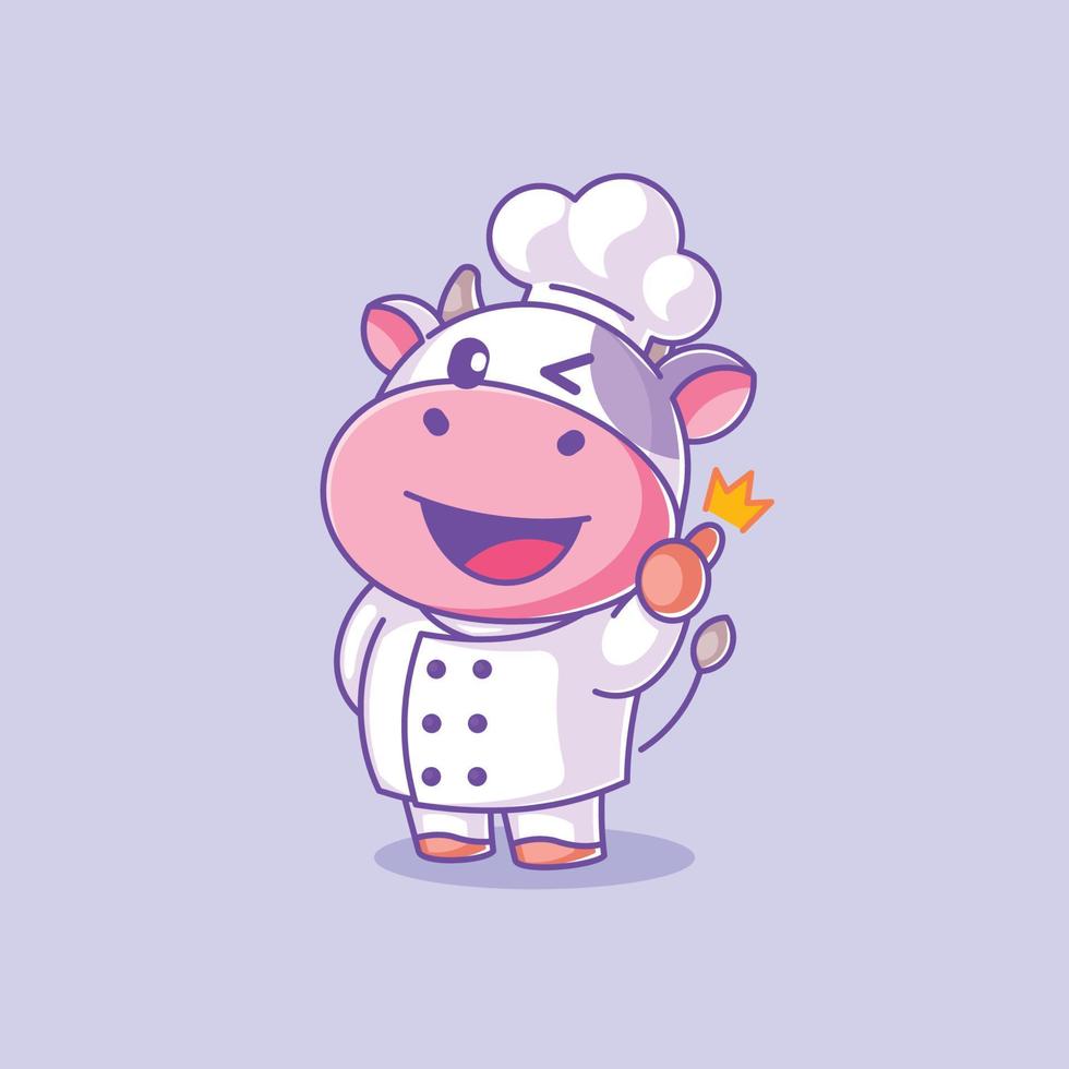 Cute cow wearing chef hat and chef clothes vector