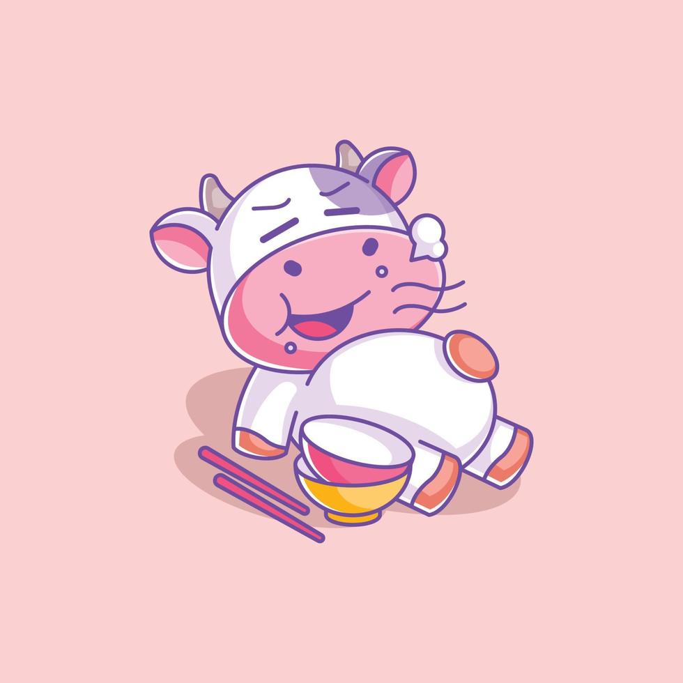 Cute cow full stomach after eating vector