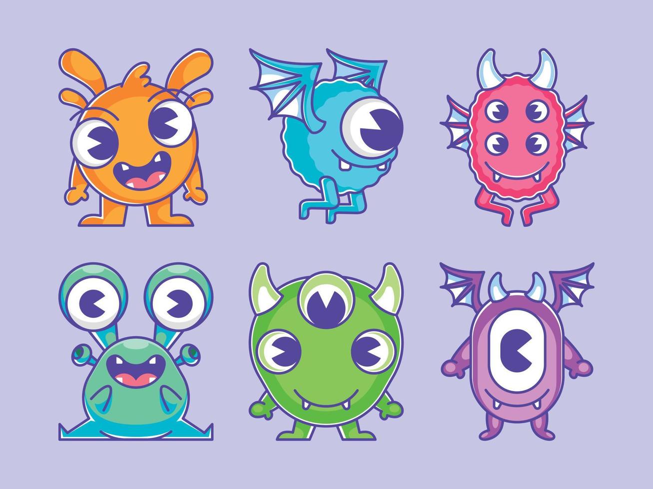 Collection of cute monster character designs vector