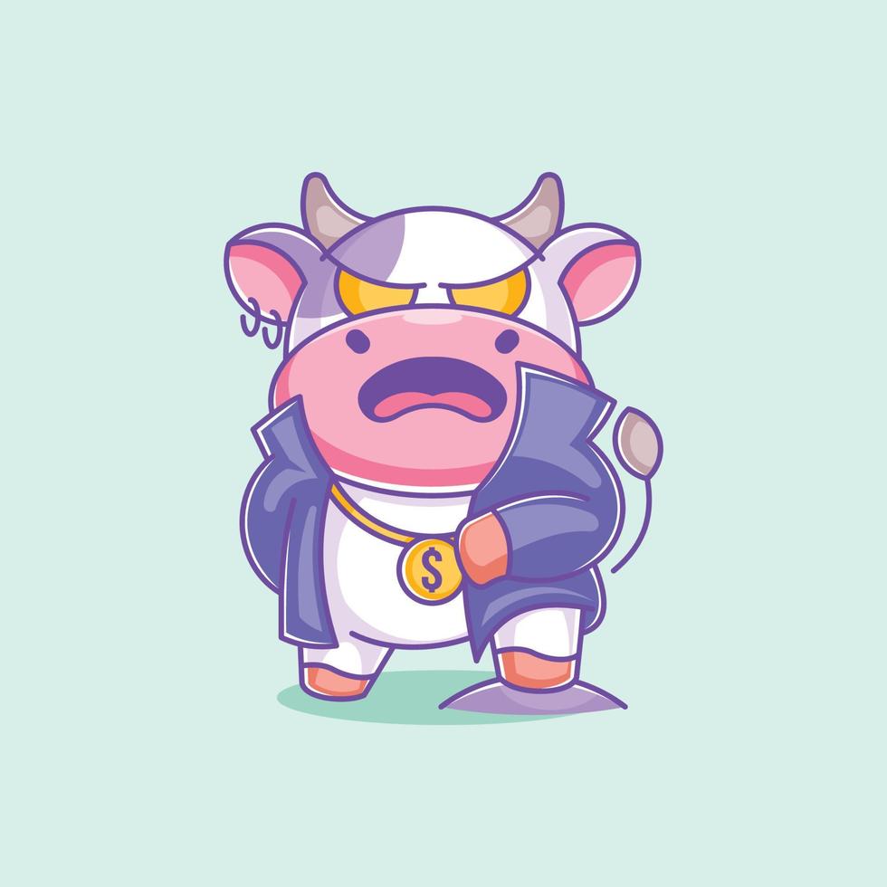 Cute cow wearing a jacket cartoon vector