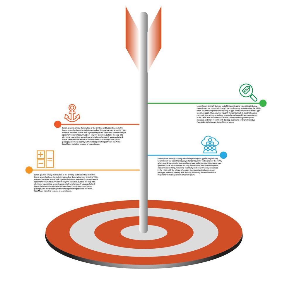 Paso de concepto de proceso de plantilla de vector de destino y flecha de infografía para educación de estrategia e información