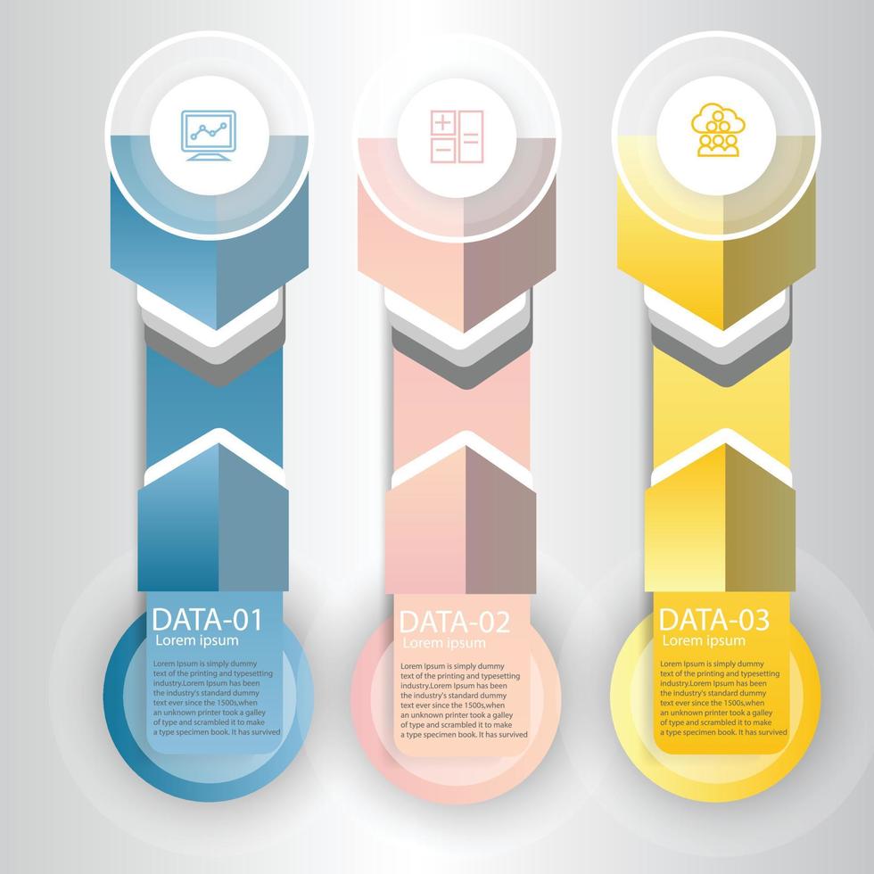 Paso de concepto de proceso de plantilla de vector de datos de forma de rectángulo y círculo de infografía para educación de estrategia e información