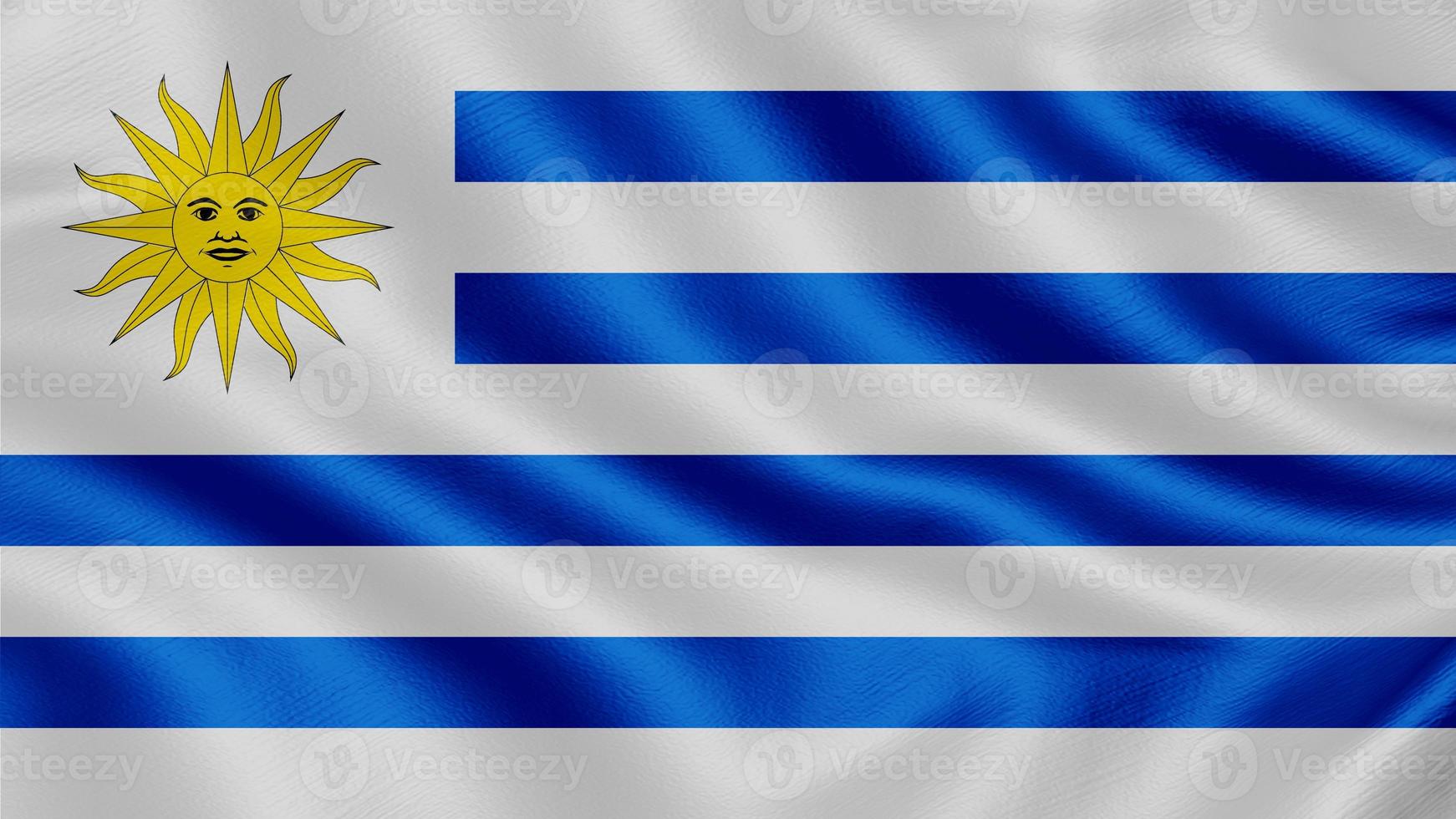 Flag of Uruguay. Realistic Waving Flag 3d Render Illustration with Highly Detailed Fabric Texture. photo