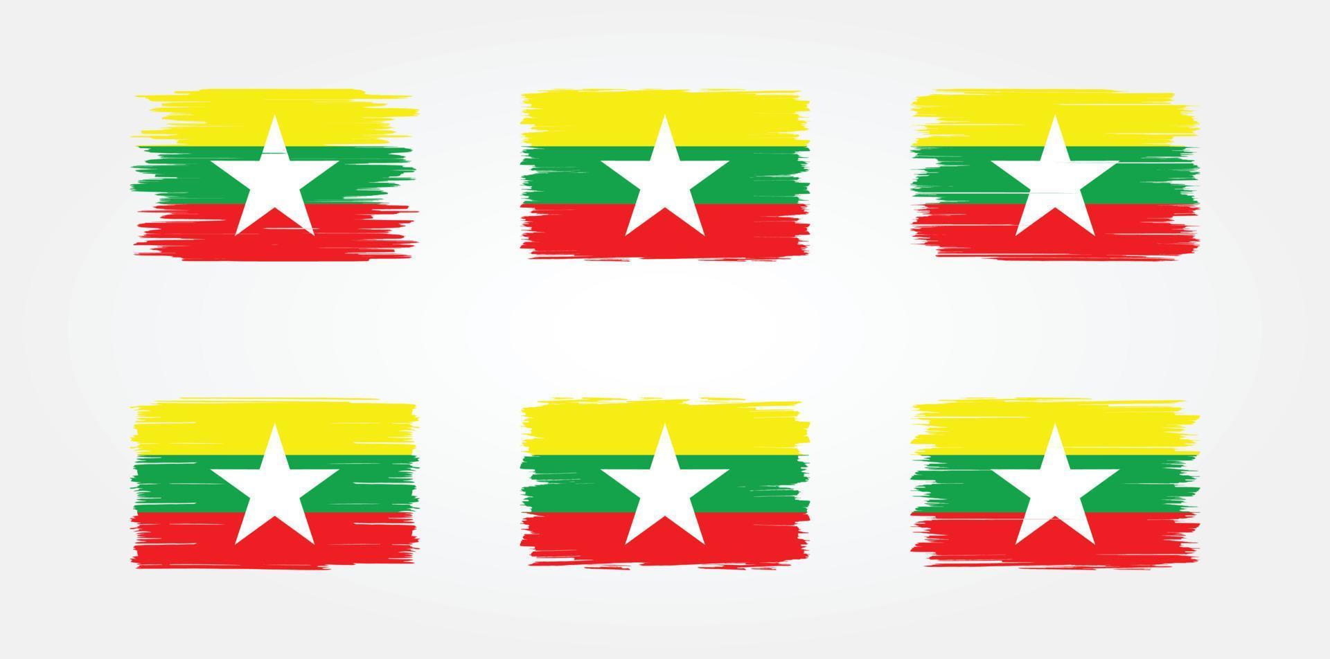 colección de pinceles de bandera de myanmar. bandera nacional vector