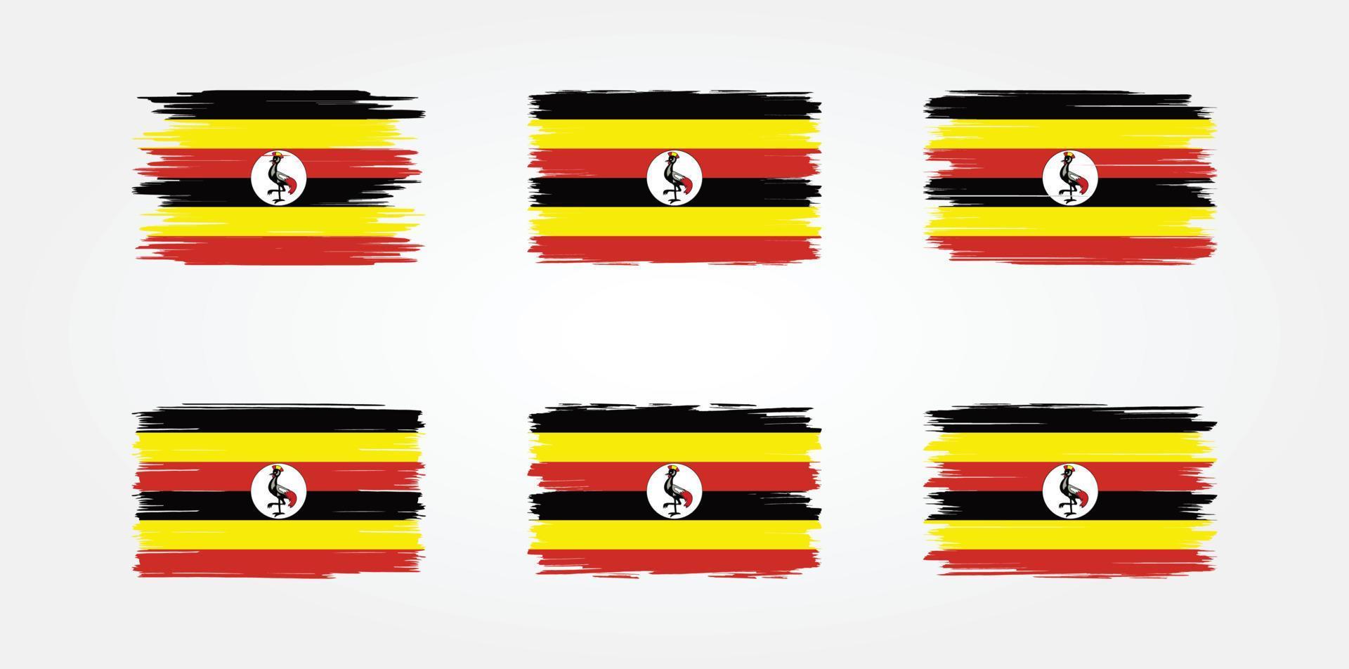 colección de pinceles de bandera de uganda. bandera nacional vector