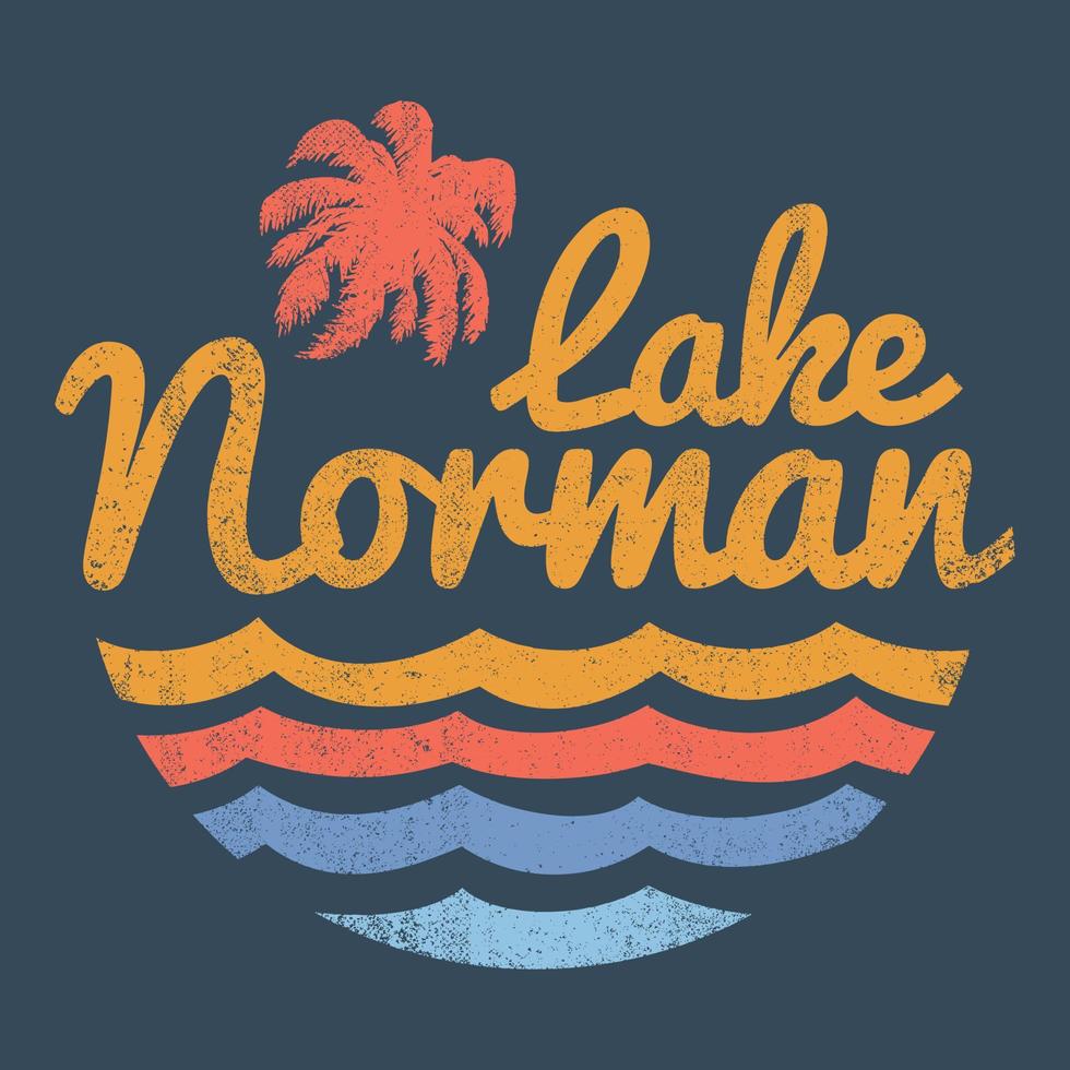 retro vintage puesta de sol grunge lago normando turismo mercancía diseño de camiseta vector