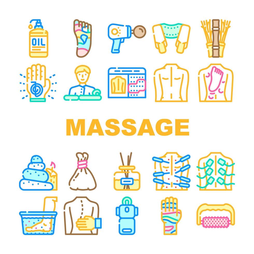 Massage Accessories And Treatment Icons Set Vector