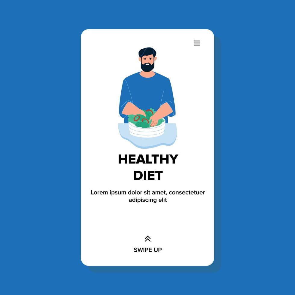 Healthy Diet Salad Preparing Man On Kitchen Vector