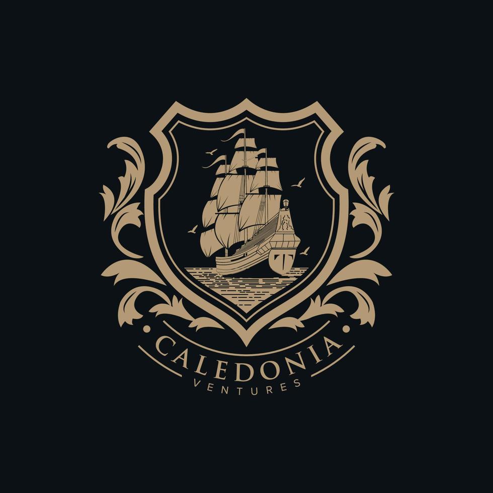 plantilla de empresas de caledonia clásica de nave de cresta de logotipo vector