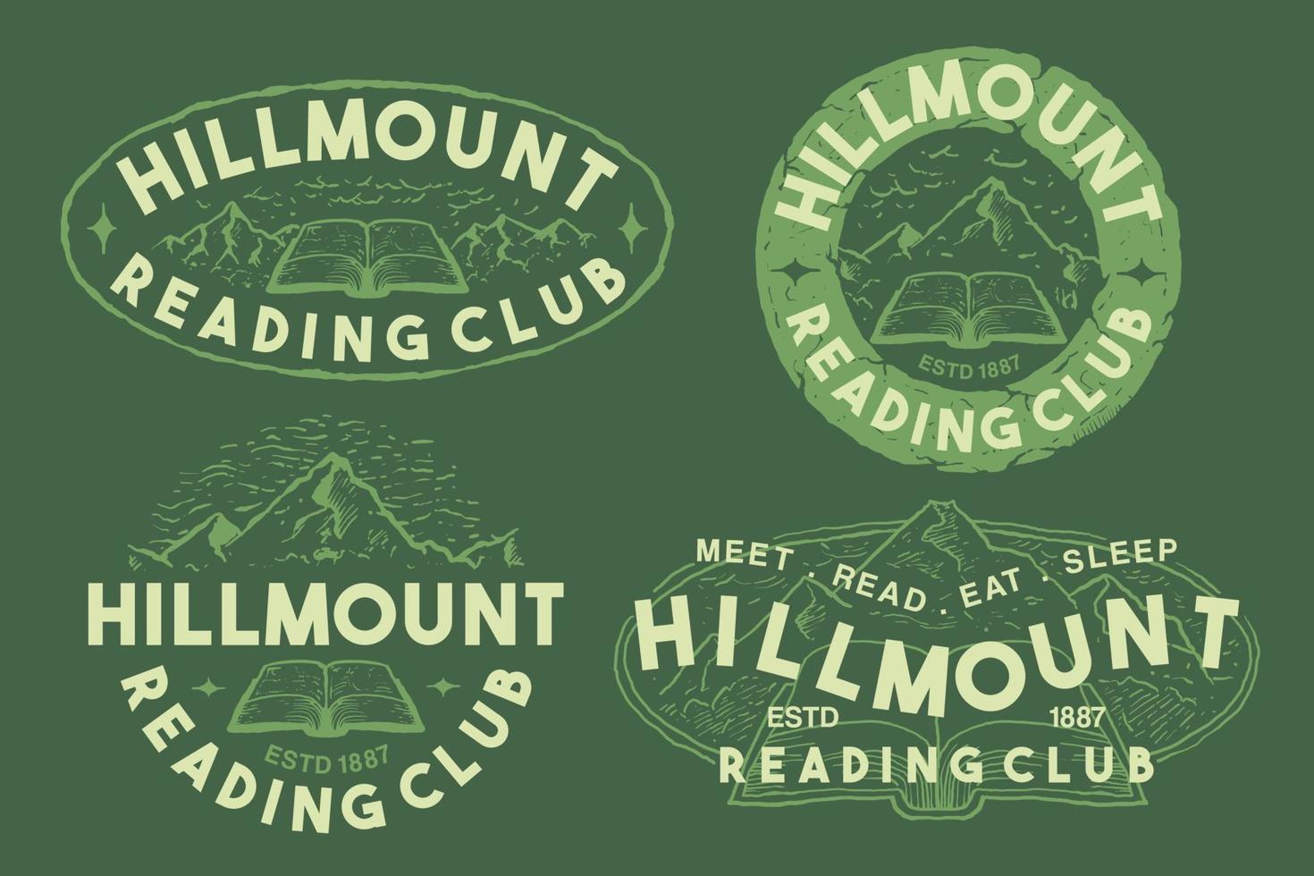 Hillmount Reading Club Retro Vintage Hand Drawn Logo Template vector