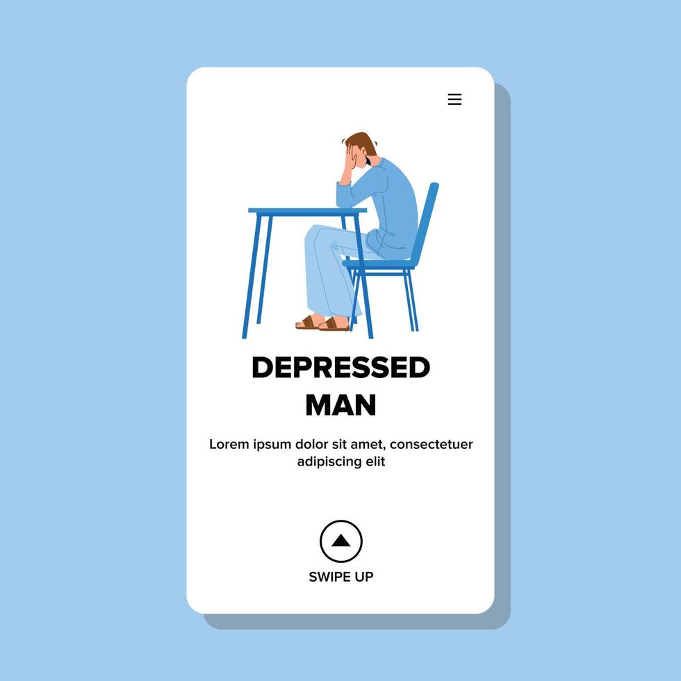 Depressed Man Sitting At Table And Crying Vector