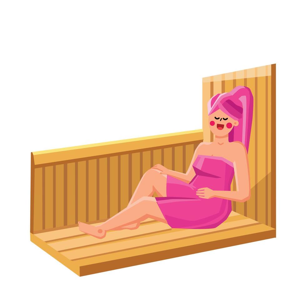 Woman Resting In Sauna Healthcare Procedure Vector