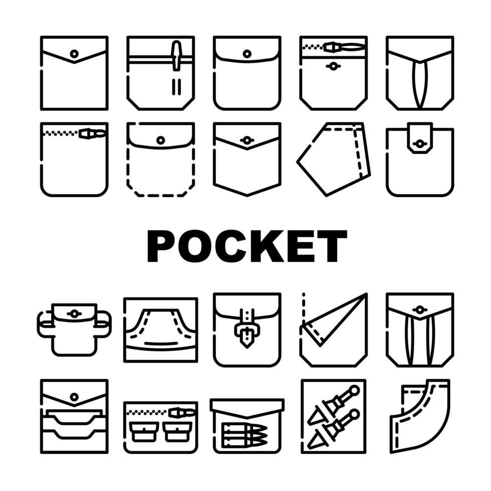 Patch Pocket Clothes Collection Icons Set Vector