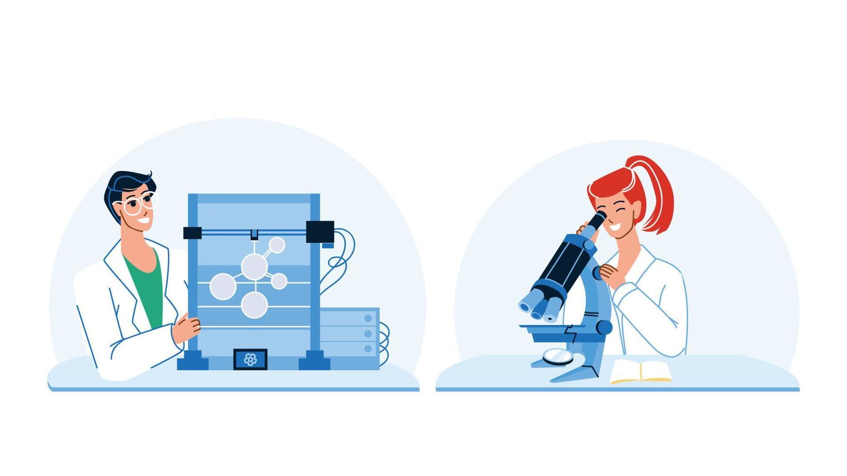Student Science Work And Research In Lab Vector