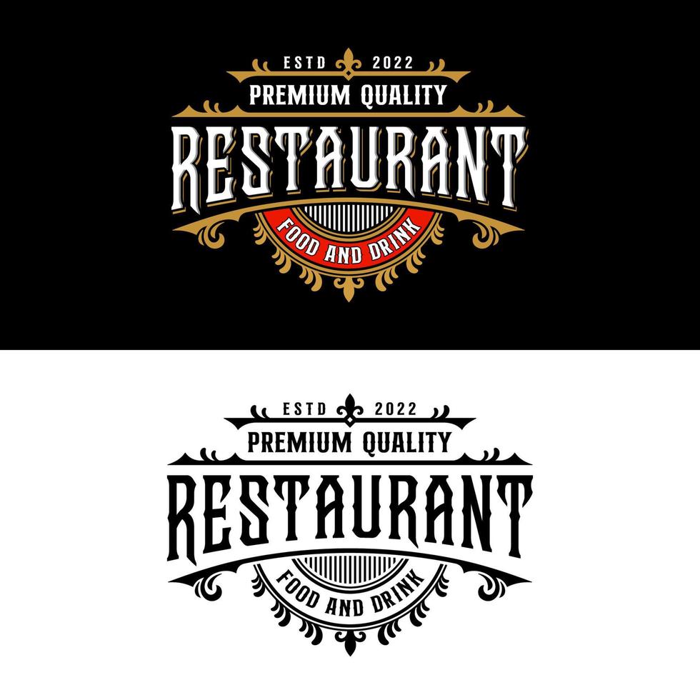 Restaurant food and drink vector luxury vintage design logo